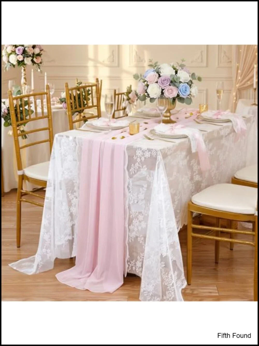 Rectangular Lace Tablecloth Set 5 Pieces Vintage Embroidered Floral Wedding Tea
